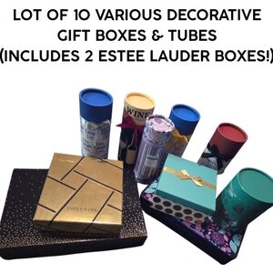 LOT OF 10 VARIOUS DECORATIVE GIFT BOXES & TUBES - INCLUDES 2 ESTEE LAUDER BOXES!